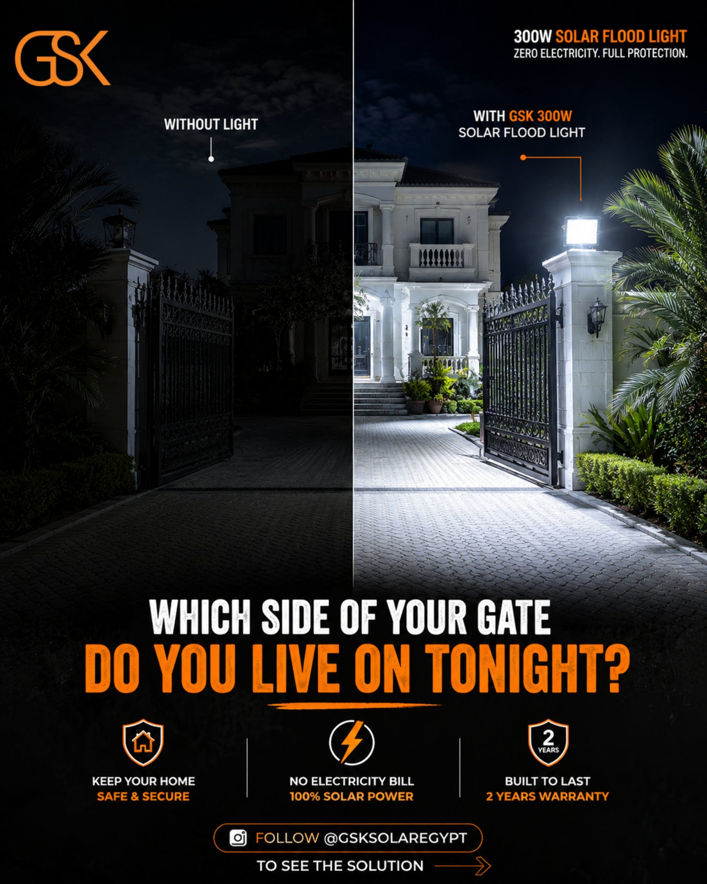 GSK 300W Solar Flood Light – Powerful Outdoor Lighting, No Electricity Bills