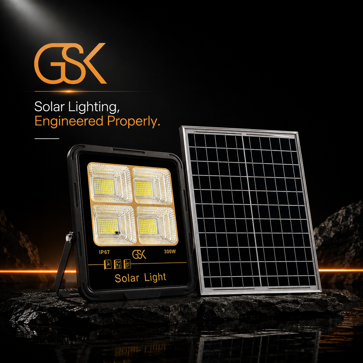 GSK 300W Solar Flood Light – Powerful Outdoor Lighting, No Electricity Bills