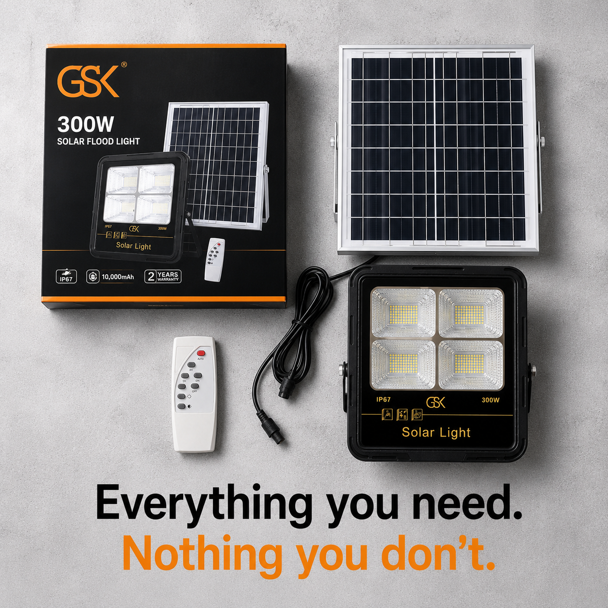 GSK 300W Solar Flood Light – Powerful Outdoor Lighting, No Electricity Bills